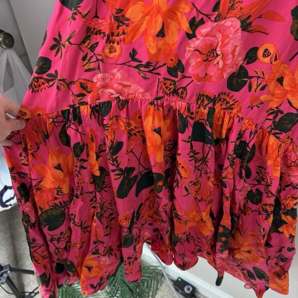 Chelsea28 Pink Floral Ruffle Strap Midi Dress Size XXS Boho Handkerchief Hem - Picture 5 of 10